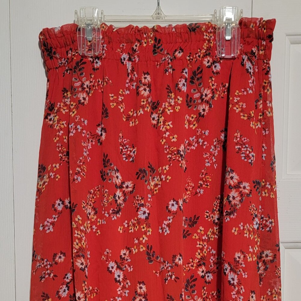 LC Lauren Conrad Tiered Smock-Waist Midi Skirt, Red Floral, Medium